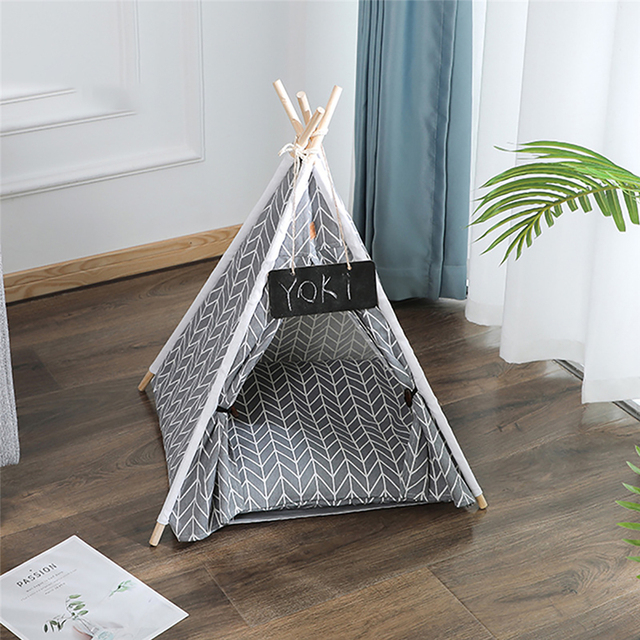 Kocie łóżko namiot z oddychającą poduszką w stylu skandynawskim dla zwierząt domowych, na legowisko, Hotel, z matą - szary - Wianko - 5