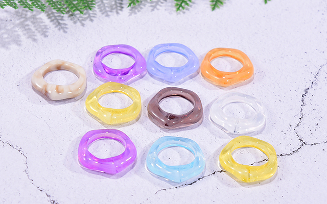 Nowy zestaw 5 sztuk przezroczystych żywicznych pierścieni rhinestone, geometryczne kwadratowe i okrągłe dla kobiet, biżuteria na przyjęcia - Wianko - 15