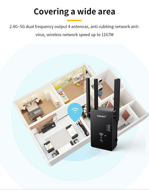 TISHRIC Router Wi-Fi 1200M dwuzakresowy 5GHz - bezprzewodowy wzmacniacz sygnału - Wianko - 3