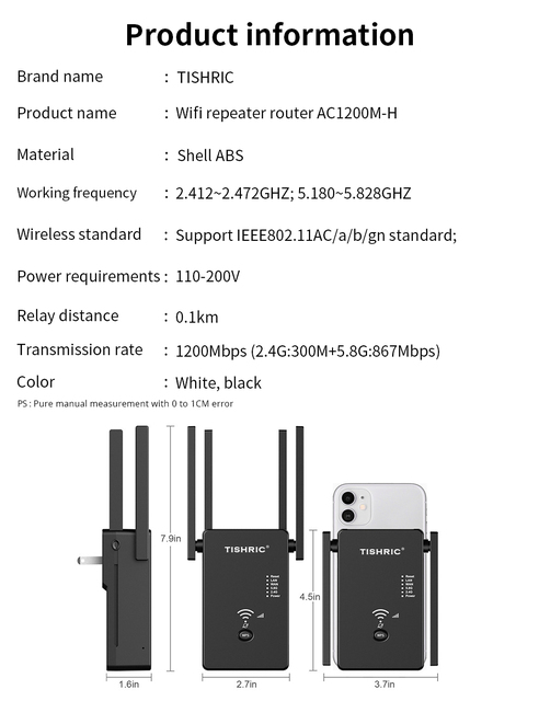 TISHRIC Router Wi-Fi 1200M dwuzakresowy 5GHz - bezprzewodowy wzmacniacz sygnału - Wianko - 2