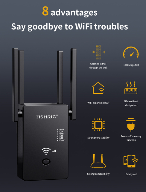 TISHRIC Router Wi-Fi 1200M dwuzakresowy 5GHz - bezprzewodowy wzmacniacz sygnału - Wianko - 4