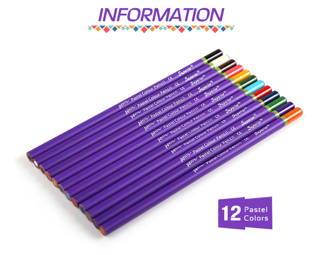 Zestaw 12 pastelowych ołówków Superior do kolorowania i rysowania w drewnianej obudowie - Wianko - 2