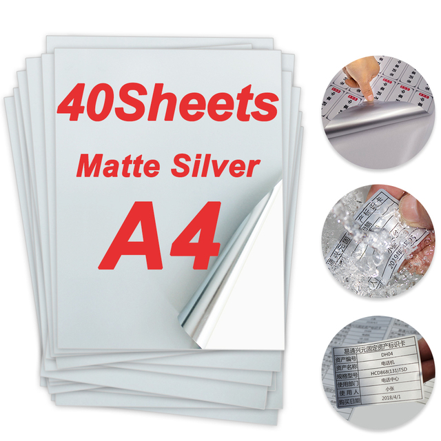 Etykieta samoprzylepna A4 w kolorze srebrnym, matowa, drukowana na arkuszach PET, wodoodporna, do drukarek atramentowych - zestaw 40 sztuk - Wianko - 1