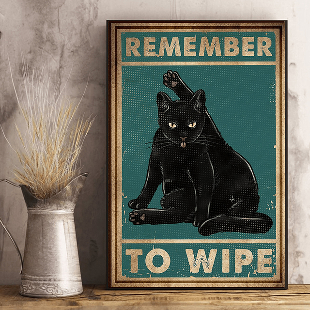 Obraz ścienny na płótnie Czarny kot w nowoczesnym stylu do łazienki – zabawny, vintage plakat z cytatami i drukami zwierząt na wc oraz do domu - Wianko - 4