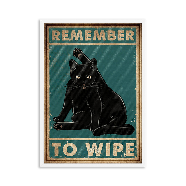 Obraz ścienny na płótnie Czarny kot w nowoczesnym stylu do łazienki – zabawny, vintage plakat z cytatami i drukami zwierząt na wc oraz do domu - Wianko - 6