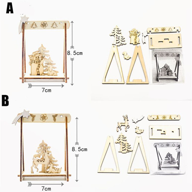 Drewniane wiszące ozdoby 3D - Łoś Mikołaj Śnieżek DIY - Prezent noworoczny 2020 dla dzieci - Boże Narodzenie - Navidad 2019 - Dekoracje domowe - Rzemiosło dla dzieci - Wianko - 2