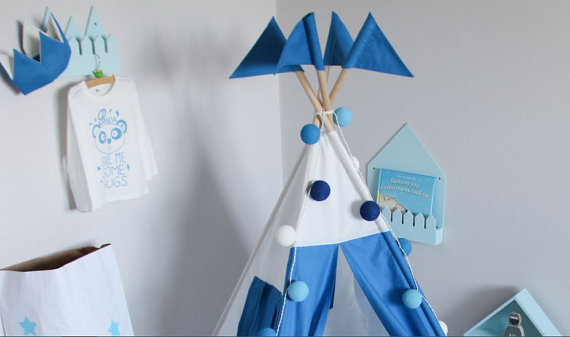 Namiot dla dzieci Indian Teepee Nowy projekt w niebieskim kolorze z tanimi banderami - Wianko - 3
