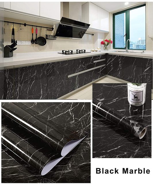 Czarny marmurowy papier samoprzylepny winylowy do tapet wodoodpornych na meble i ściany sypialni i salonu - Wianko - 1