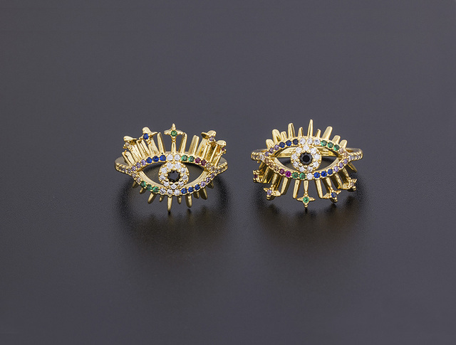 Miedziany sześcienny pierścionek Evil Eye z cyrkonią i motywem Hamsa dla kobiet - regulowany rozmiar - biżuteria ślubna - Wianko - 12