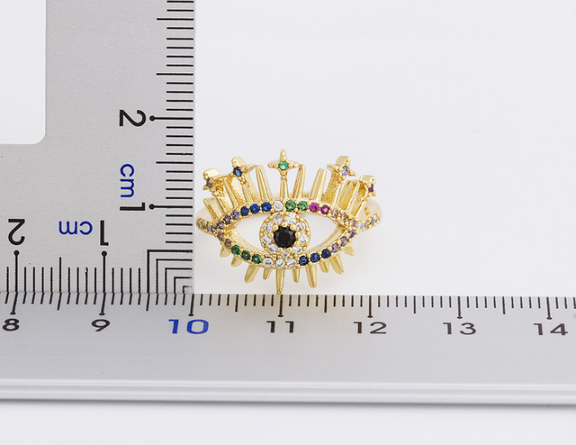 Miedziany sześcienny pierścionek Evil Eye z cyrkonią i motywem Hamsa dla kobiet - regulowany rozmiar - biżuteria ślubna - Wianko - 9