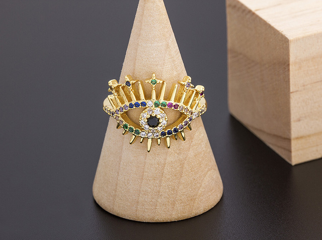 Miedziany sześcienny pierścionek Evil Eye z cyrkonią i motywem Hamsa dla kobiet - regulowany rozmiar - biżuteria ślubna - Wianko - 11