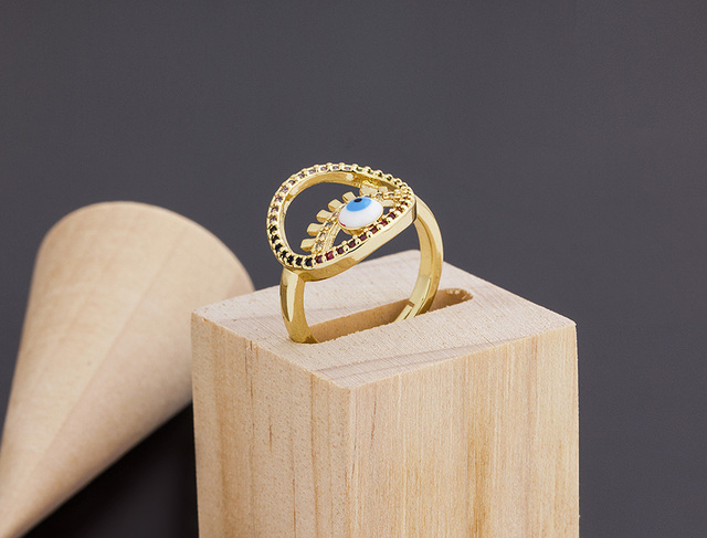 Miedziany sześcienny pierścionek Evil Eye z cyrkonią i motywem Hamsa dla kobiet - regulowany rozmiar - biżuteria ślubna - Wianko - 20