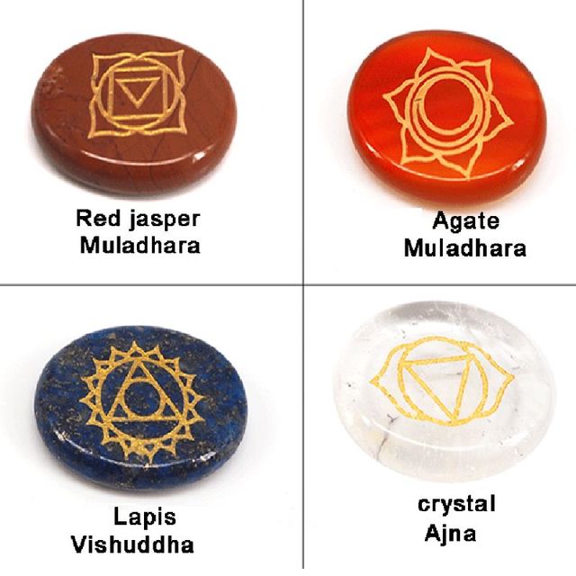 Holisticzne kamienie czakry Reiki do uzdrawiania - 7 sztuk, grawerowane symbole, polerowane, naturalne kryształy w prezencie - Wianko - 1