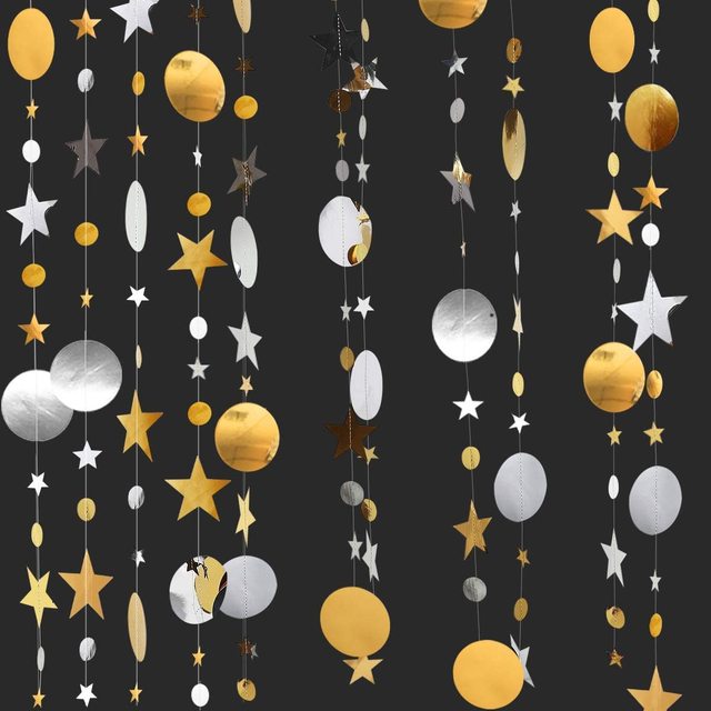 Bling Bling opalizujące girlandy z papierowymi kółkami i gwiazdami - 13 stóp (4 metry) - dekoracje na ślub, urodziny i bociankowe - Wianko - 33