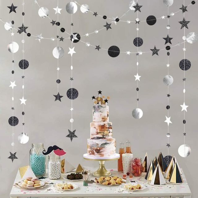 Bling Bling opalizujące girlandy z papierowymi kółkami i gwiazdami - 13 stóp (4 metry) - dekoracje na ślub, urodziny i bociankowe - Wianko - 9