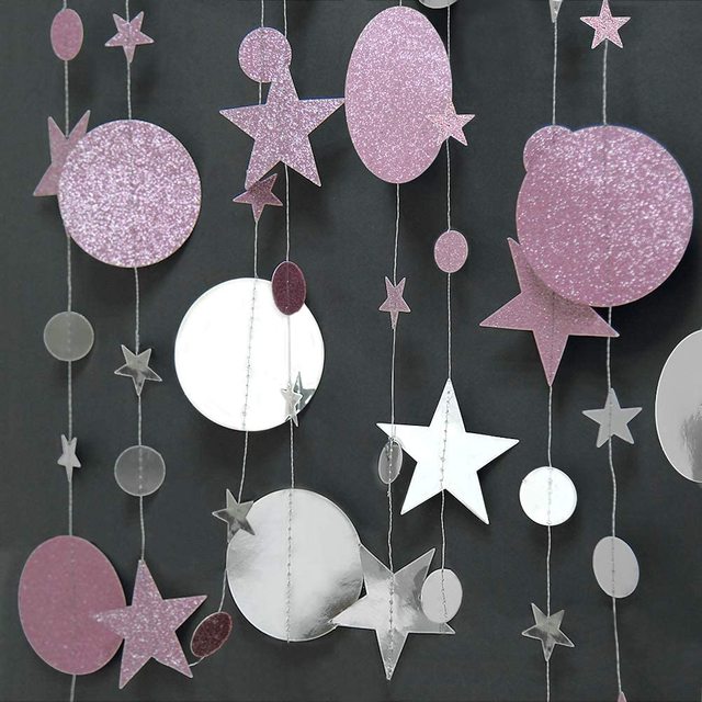 Bling Bling opalizujące girlandy z papierowymi kółkami i gwiazdami - 13 stóp (4 metry) - dekoracje na ślub, urodziny i bociankowe - Wianko - 20