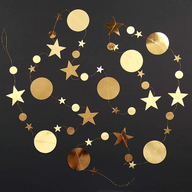 Bling Bling opalizujące girlandy z papierowymi kółkami i gwiazdami - 13 stóp (4 metry) - dekoracje na ślub, urodziny i bociankowe - Wianko - 28