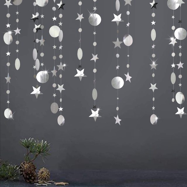 Bling Bling opalizujące girlandy z papierowymi kółkami i gwiazdami - 13 stóp (4 metry) - dekoracje na ślub, urodziny i bociankowe - Wianko - 31
