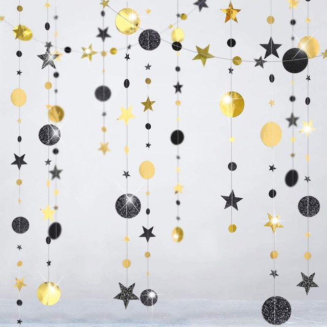Bling Bling opalizujące girlandy z papierowymi kółkami i gwiazdami - 13 stóp (4 metry) - dekoracje na ślub, urodziny i bociankowe - Wianko - 6
