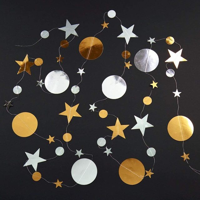 Bling Bling opalizujące girlandy z papierowymi kółkami i gwiazdami - 13 stóp (4 metry) - dekoracje na ślub, urodziny i bociankowe - Wianko - 34