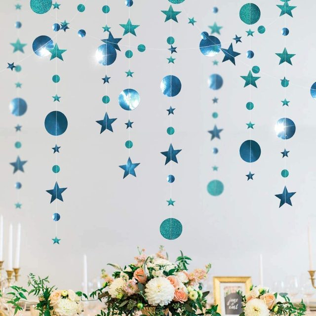 Bling Bling opalizujące girlandy z papierowymi kółkami i gwiazdami - 13 stóp (4 metry) - dekoracje na ślub, urodziny i bociankowe - Wianko - 22