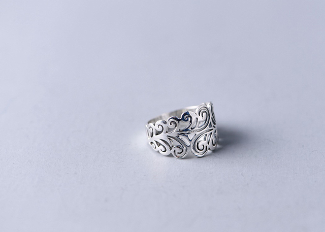Pierścień Hollow Feather FNJ 925 srebro - oryginalna biżuteria dla kobiet - Wianko - 4