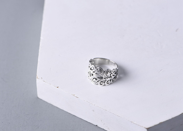 Pierścień Hollow Feather FNJ 925 srebro - oryginalna biżuteria dla kobiet - Wianko - 3
