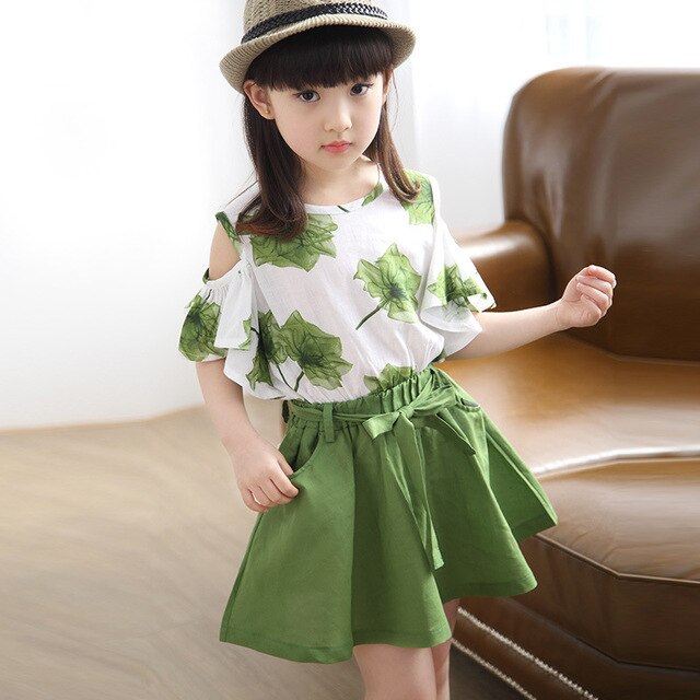 Letnie dziewczęce garnitury koreańskie dla dzieci - zestaw dwuczęściowych ubranek z liśćmi klonu. Odpowiednie dla dziewczynek w wieku 5-13 lat - Wianko - 3