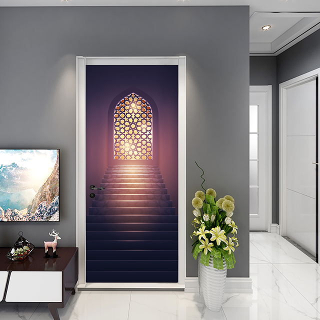 Muzułmański styl emiracki: naklejki na drzwi DIY do dekoracji wnętrza - sypialnia, gank, sztuka aplikacji - tapeta PVC z pamięcią kleju na zamknięcie - Wianko - 11