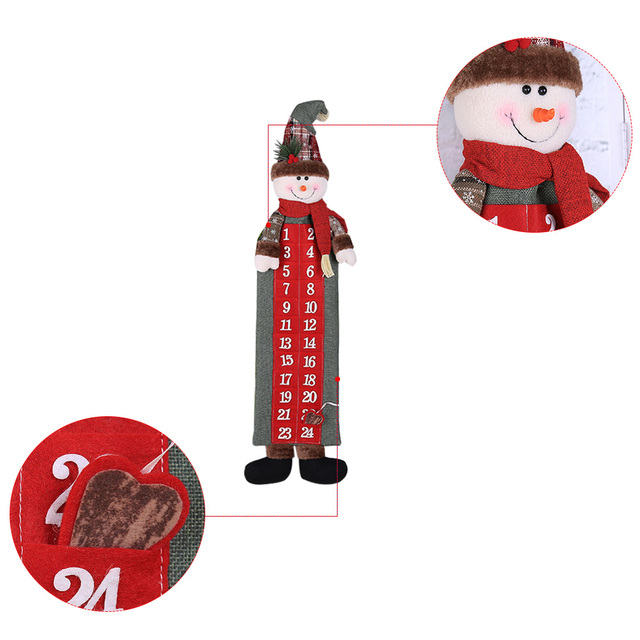 Kalendarz adwentowy 3D Święty Mikołaj i bałwan - dekoracja świąteczna do zawieszenia na ścianie, 24 dni odliczania - Wianko - 5