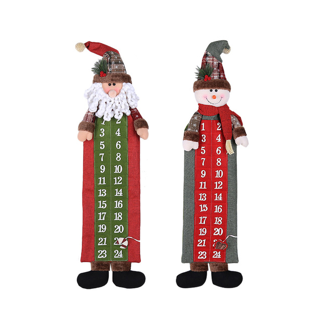 Kalendarz adwentowy 3D Święty Mikołaj i bałwan - dekoracja świąteczna do zawieszenia na ścianie, 24 dni odliczania - Wianko - 3