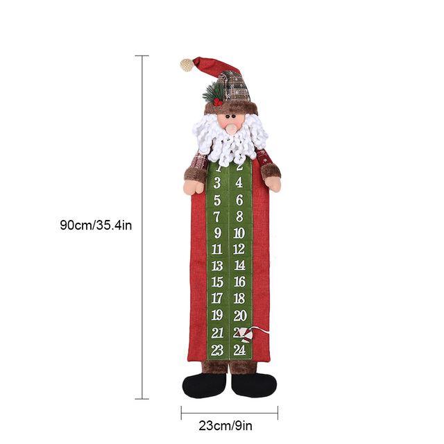 Kalendarz adwentowy 3D Święty Mikołaj i bałwan - dekoracja świąteczna do zawieszenia na ścianie, 24 dni odliczania - Wianko - 1