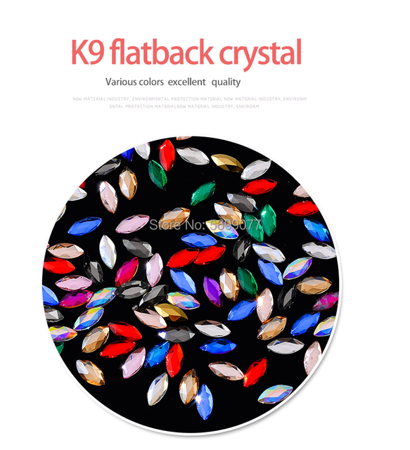 15 kolorowych iskrzących kamieni 3.5x8mm w 20 sztukach - płaskie kryształy szklane o kształcie oka konia do tworzenia biżuterii 3D Nail Art - Wianko - 1