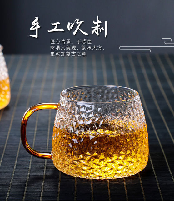 Zestaw 4 szt. Ręcznie robionych szklanych kubków do herbaty - odporność na wysoką temperaturę i eksplozje, uchwyt - Wianko - 3