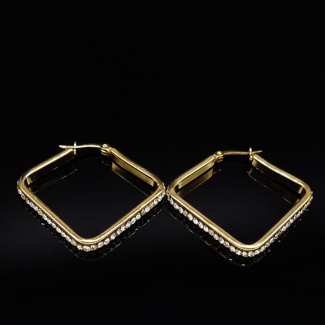 Złote kolczyki geometryczne ze stali nierdzewnej z kryształami dla kobiet - Wianko - 14