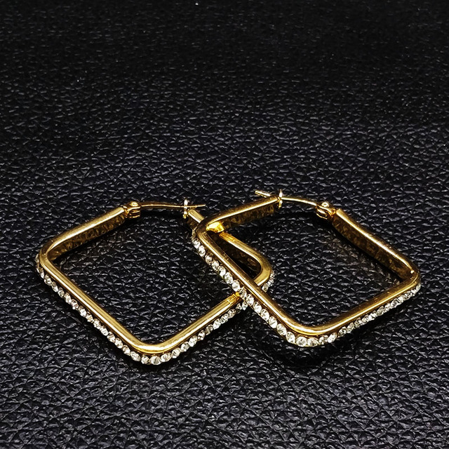 Złote kolczyki geometryczne ze stali nierdzewnej z kryształami dla kobiet - Wianko - 15