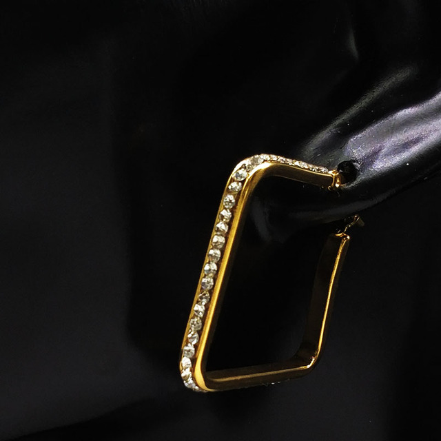 Złote kolczyki geometryczne ze stali nierdzewnej z kryształami dla kobiet - Wianko - 13