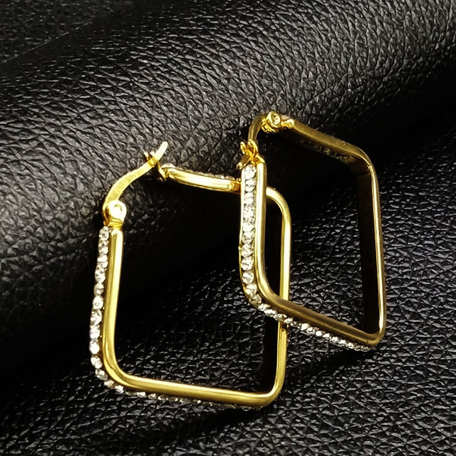 Złote kolczyki geometryczne ze stali nierdzewnej z kryształami dla kobiet - Wianko - 12