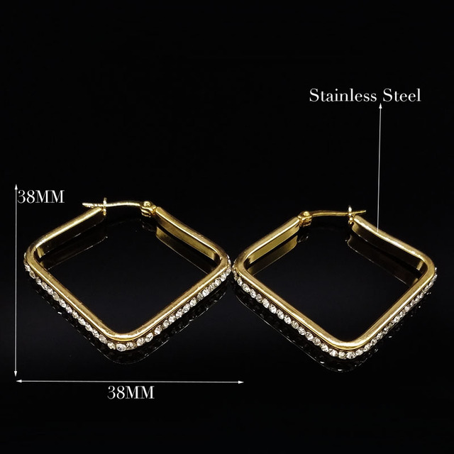 Złote kolczyki geometryczne ze stali nierdzewnej z kryształami dla kobiet - Wianko - 11