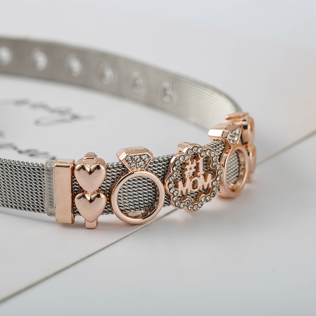 Dwukolorowy stalowy pasek ze stali nierdzewnej dla kobiet w różowym złocie z wisiorkiem w kształcie serca - Biżuteria dla mam - Wianko - 2