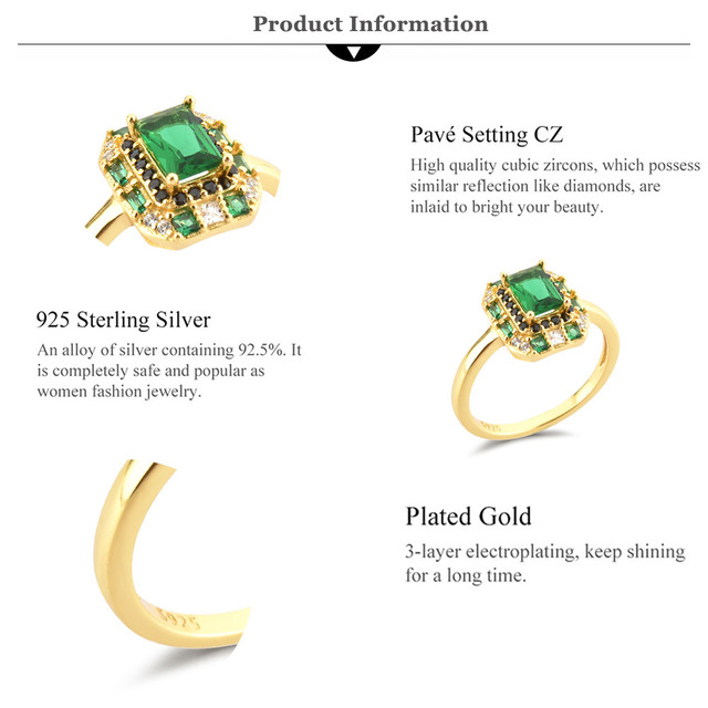 Pierścionek ANDYWEN z zielonym cyrkonem Pave, wykonany ze srebra 925 i jasnobrązowego złota, w rozmiarze Big Size - luksusowa biżuteria rockowa dla kobiet - Wianko - 2