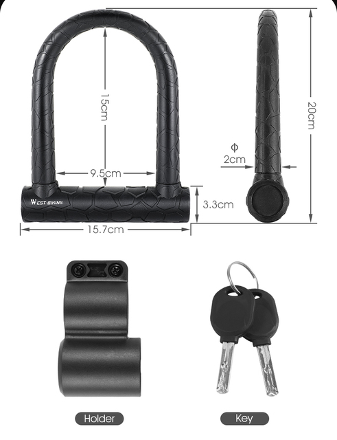 Blokada rowerowa WEST BIKING U-lock do MTB i rowerów szosowych - zabezpieczenie przed kradzieżą, 2 klucze - Wianko - 41