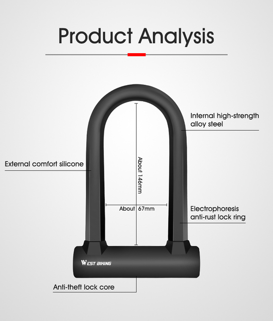 Blokada rowerowa WEST BIKING U-lock do MTB i rowerów szosowych - zabezpieczenie przed kradzieżą, 2 klucze - Wianko - 22