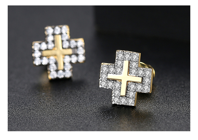 Kolczyk krzyż z cyrkoniami w złotym kolorze JINSE, męska biżuteria hip hop - Wianko - 18