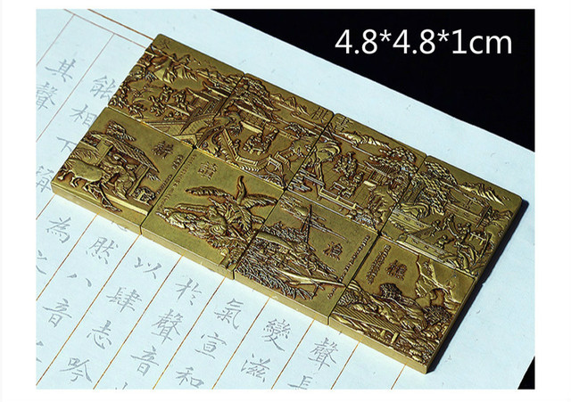 Mosiężne przyciski do papieru Relief Craft Paperweight Student Square +chiński obraz kaligrafii papier ryżowy - Wianko - 2