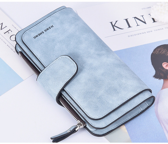 Duża klamra portfel skórzana, matowa z wieloma miejscami na karty i dużą pojemnością portfela dla kobiet - Wianko - 26