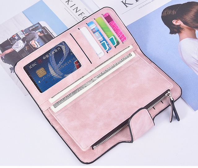 Duża klamra portfel skórzana, matowa z wieloma miejscami na karty i dużą pojemnością portfela dla kobiet - Wianko - 6
