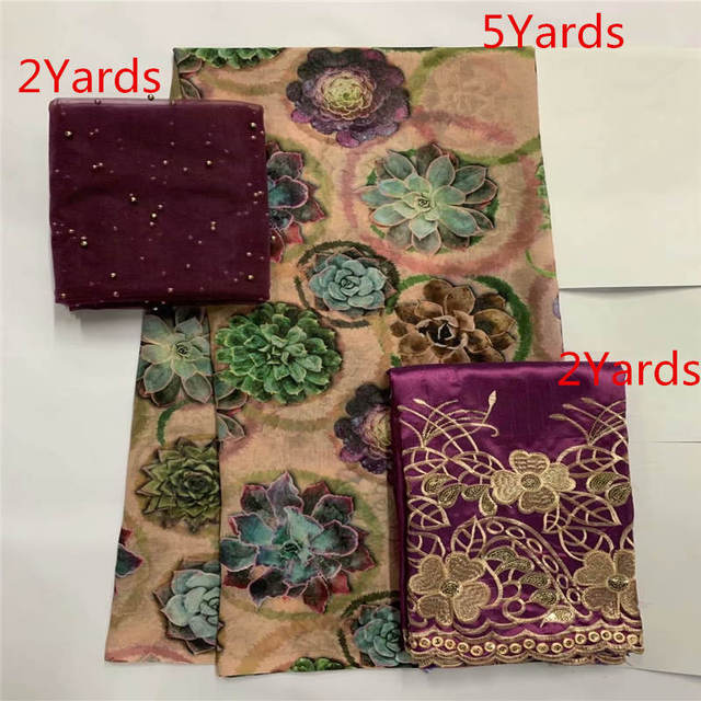 Zestaw 3-sztukowych tkanin z koronką afrykańską z nadrukiem - wysoka jakość, 100% bawełna - 2 + 5 + 2 metry - dla sukienek (L99182) - Wianko - 27