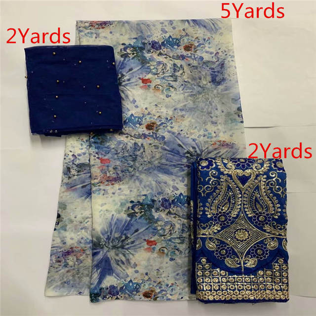 Zestaw 3-sztukowych tkanin z koronką afrykańską z nadrukiem - wysoka jakość, 100% bawełna - 2 + 5 + 2 metry - dla sukienek (L99182) - Wianko - 21