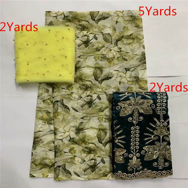 Zestaw 3-sztukowych tkanin z koronką afrykańską z nadrukiem - wysoka jakość, 100% bawełna - 2 + 5 + 2 metry - dla sukienek (L99182) - Wianko - 9